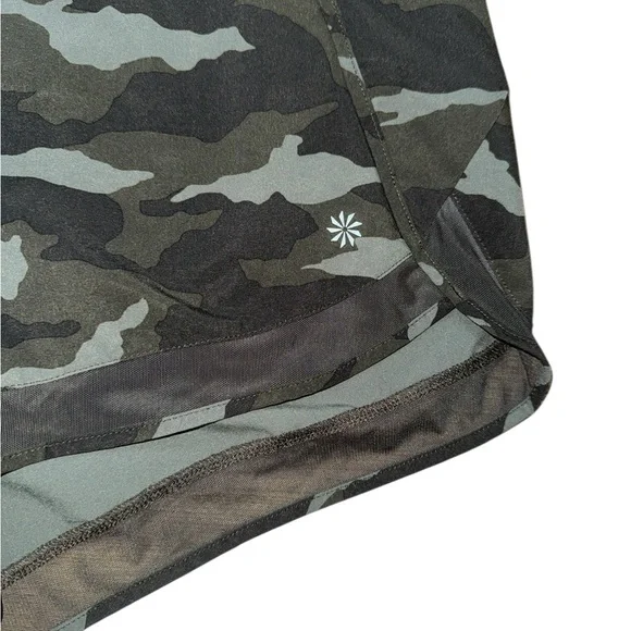 Athleta Printed Mesh Racer Run Shorts | Green camo - Picture 6 of 7